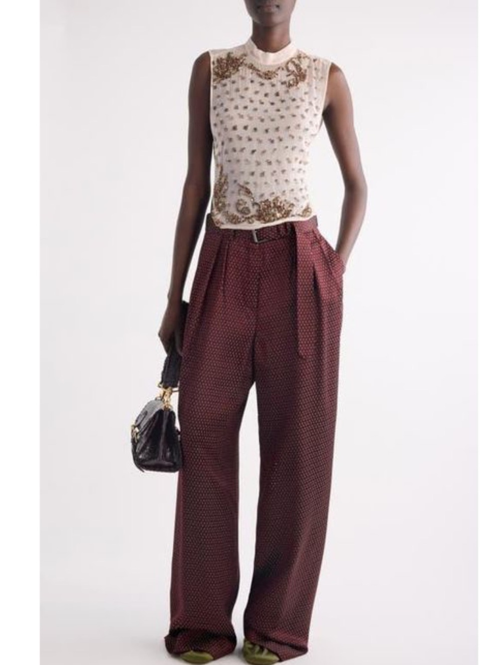 Dries Van Noten Cream Crystal-Embellished Sleeveless Tank - Picture 4 of 12